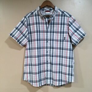 Columbia Plaid Short Sleeve Button Up Shirt Men M Blue Red Casual Travel Outdoor